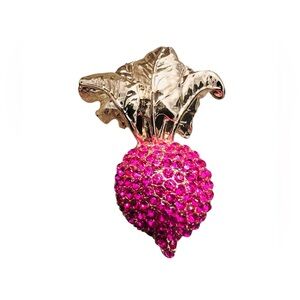 Gold-Toned, Pink Rhinestone Radish Brooch